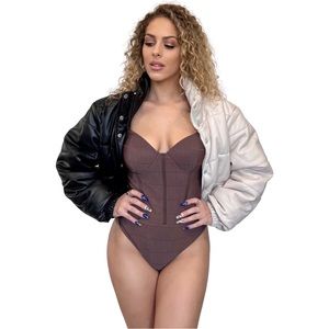 Vegan leather Cream/Black Puff crop jacket